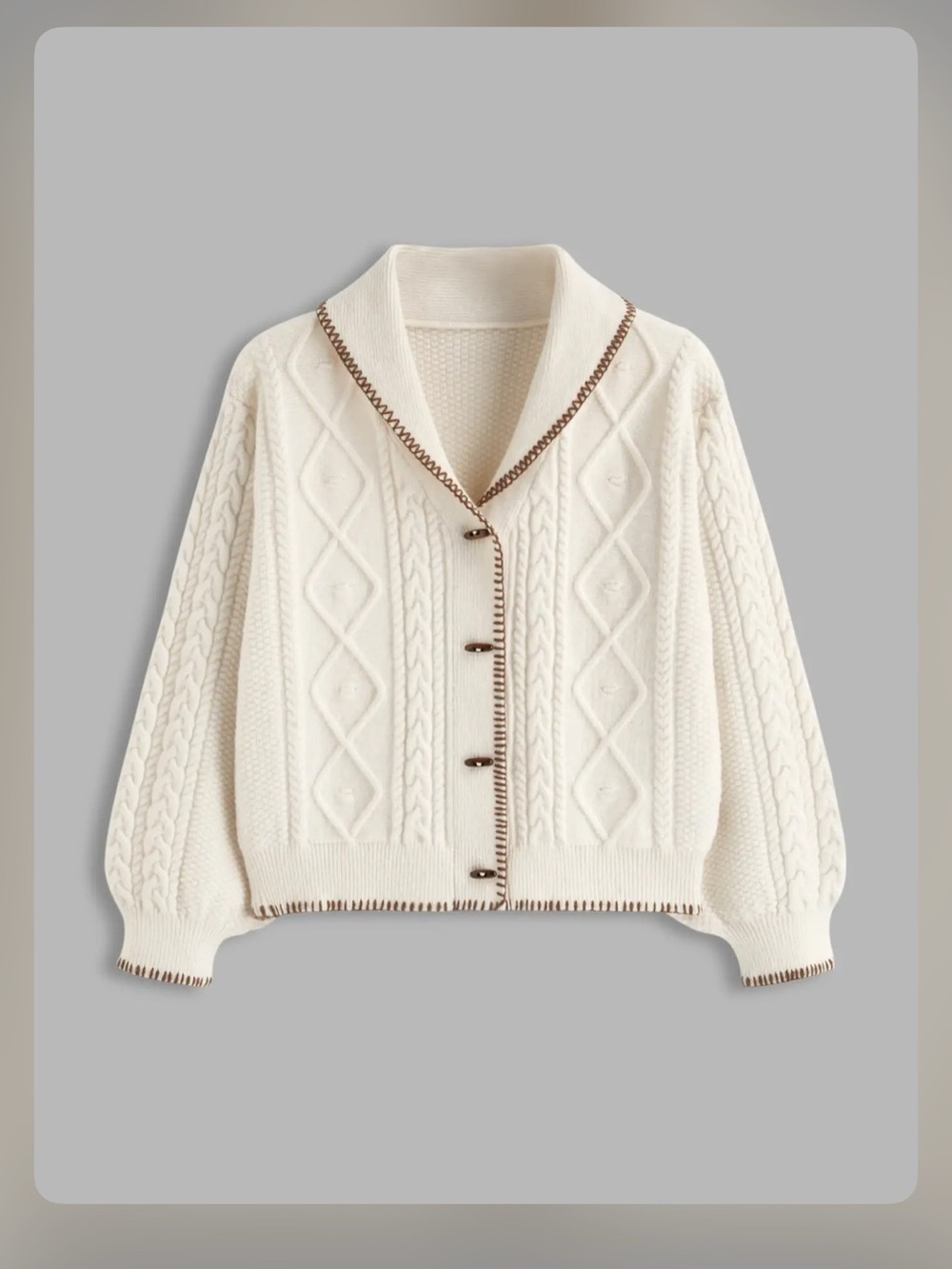 CABLE KNIT COLLAR CONTRASTING BINDING TOGGLE CARDIGAN CURVE PLUS 3XL WC16-2